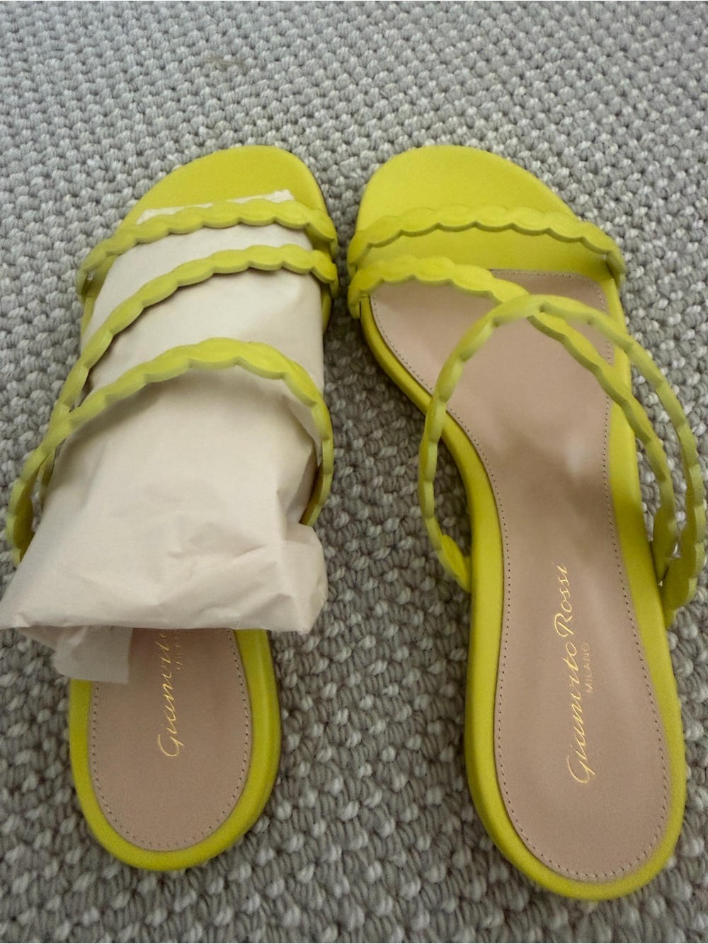 Gianvito Rossi Lime Yellow Scalloped-Strap Slide Sandals